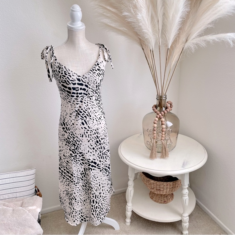 Ivory and Black Animal Print Slip Dress